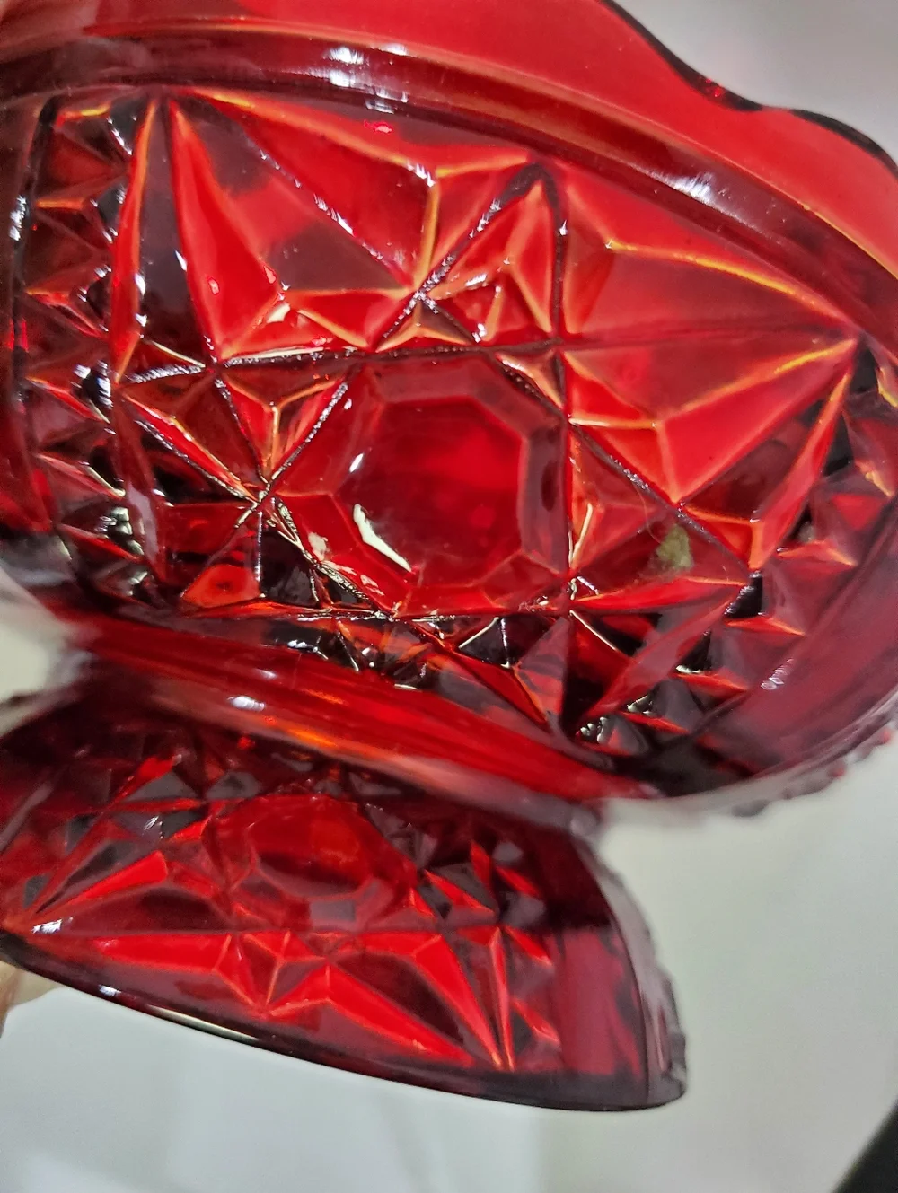 Indiana Glass Homco Ruby Amber Stars And Bars Fairy Lamp 3 Piece Originl Box Vtg
